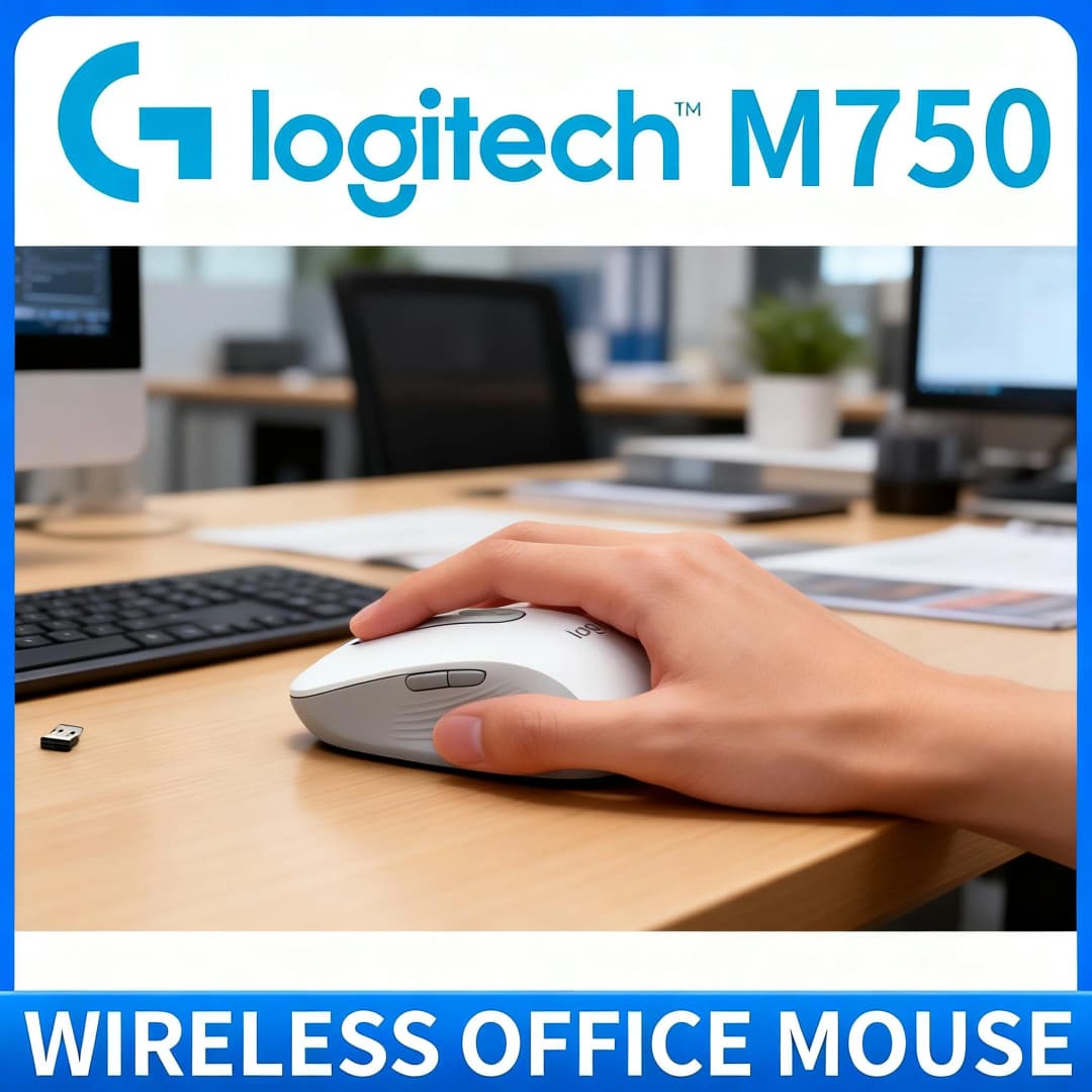ماوس لاسلكي محمول Logitech M750 للأعمال تصميم مريح مدمج وضع مزدوج للابتوب نقر صامت ملحقات الكمبيوتر