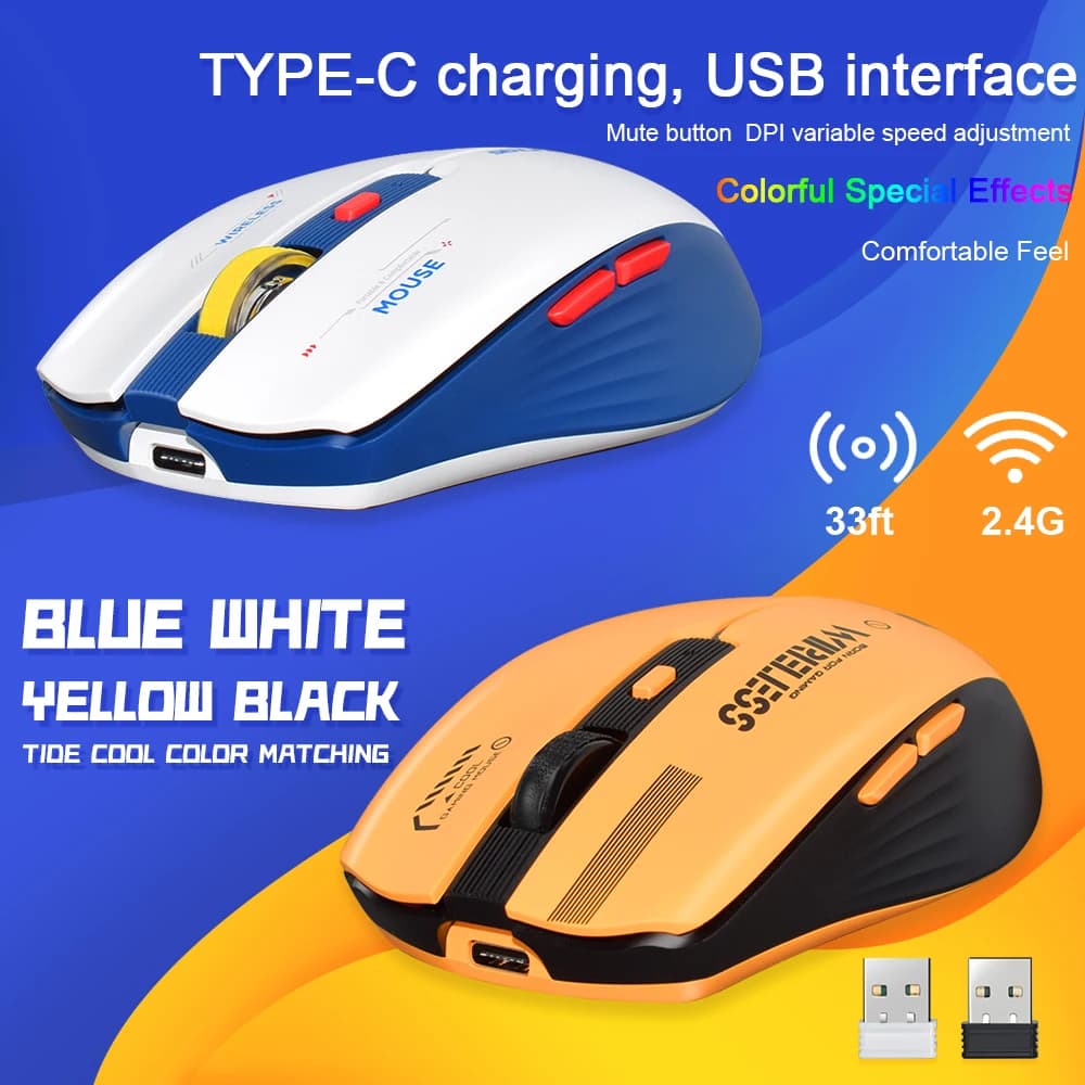 ماوس ألعاب LT-T19 مريح قابل لإعادة الشحن USB 2.4G لاسلكي إضاءة RGB ماوس للكمبيوتر المكتبي المحمول