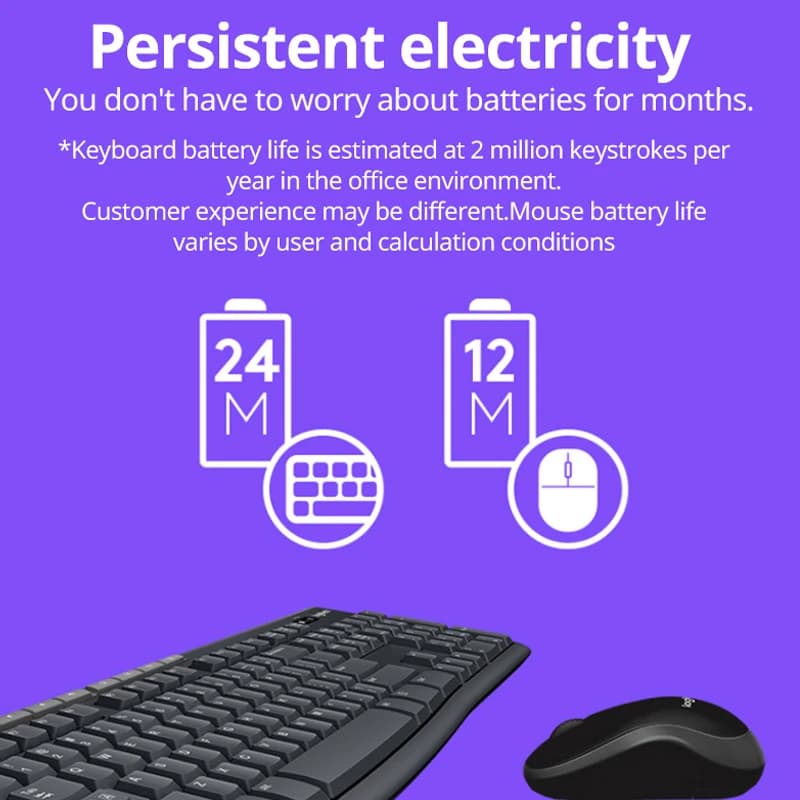 مجموعة Logitech MK270، لوحة مفاتيح وفأرة لاسلكية، مناسبة للكمبيوتر المحمول، لوحة مفاتيح مكتبية كاملة الحجم مع مستقبل 2.4G - 4