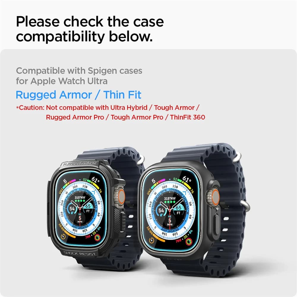 واقي شاشة من الزجاج المقسى من Spigen مصمم لساعة Apple Watch Ultra 3 Ultra 2 Ultra 10 9 8 مقاس 49 ملم 46 ملم 45 ملم - 3
