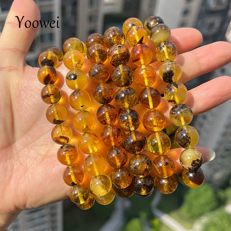 10.5 مللي متر 14 مللي متر 100% سوار كهرماني حقيقي حبة مستديرة خاصة للرجال هدية نبات البلطيق الأصلي حجر كريم لتقوم بها بنفسك مسبحة مجوهرات طبيعية - 2
