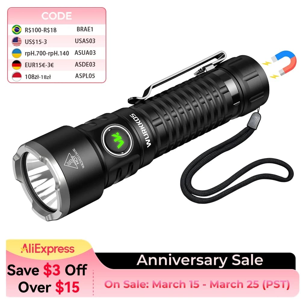 Wurkkos TS28 EDC Flashlight 3200 lm Rechargeable 21700 Battery 506m Beam Distance Magnetic Tail Cap Self-Defense Flashlight