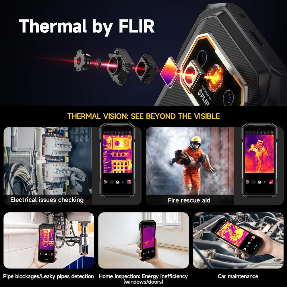 هاتف Ulefone Armor 27T 4G THERMAL BY FLIR® متين 10600 مللي أمبير في الساعة حتى 24 جيجابايت + 256 جيجابايت 6.78 بوصة FHD 120 هرتز رؤية ليلية هاتف ذكي بنظام Android 14 - 2