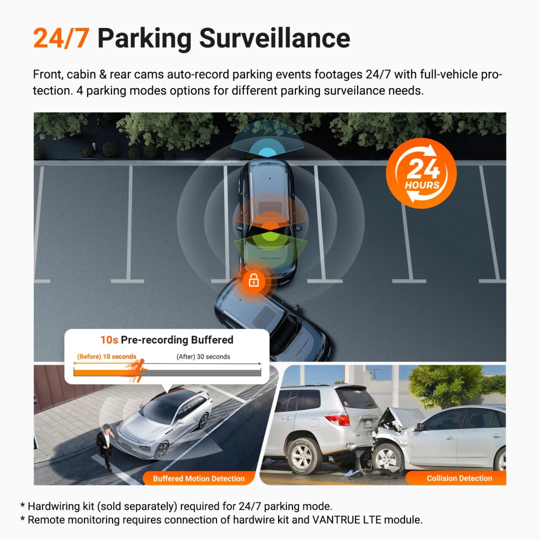 كاميرا Vantrue N4 Pro S بثلاث قنوات STARVIS 2 HDR رؤية ليلية بالأشعة تحت الحمراء 4K+1080P+2.5K كاميرا خلفية مقاومة للماء Wi-Fi GPS وضع انتظار 24 ساعة - 4