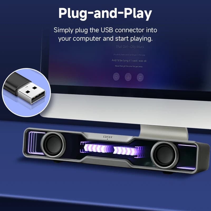 سماعة إديفاير لسطح المكتب QS30 ساوند بار سلكية USB-A مع بلوتوث 5.4 وميكروفون مدمج وتأثيرات ضوئية للكمبيوتر المحمول - 2