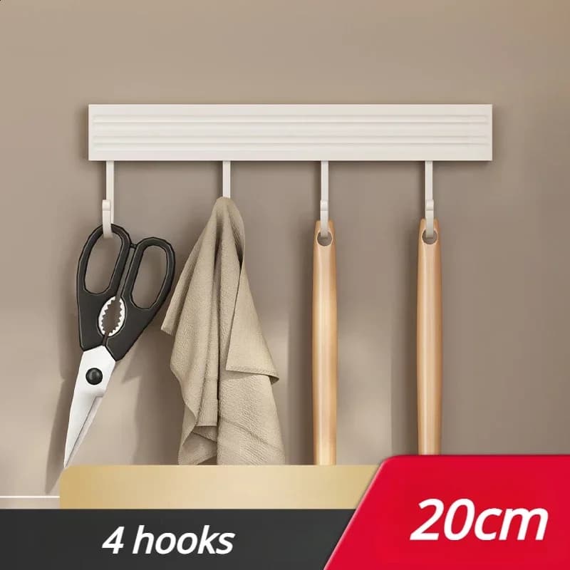 Wall Mounted Kitchen Storage Rack No Punch Shelves with Movable Hook Spoon Holder Organizer Kitchen Utensil Accessories - 6