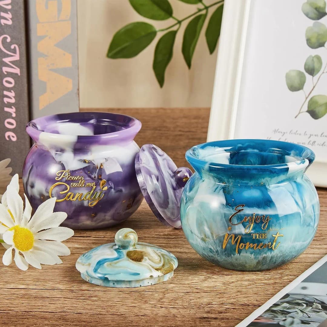 قوالب الراتنج الجرار، قوالب السيليكون مع غطاء، قوالب صب راتنجات الايبوكسي قوالب جرة لصندوق التخزين، حاوية مجوهرات الحلوى - 3