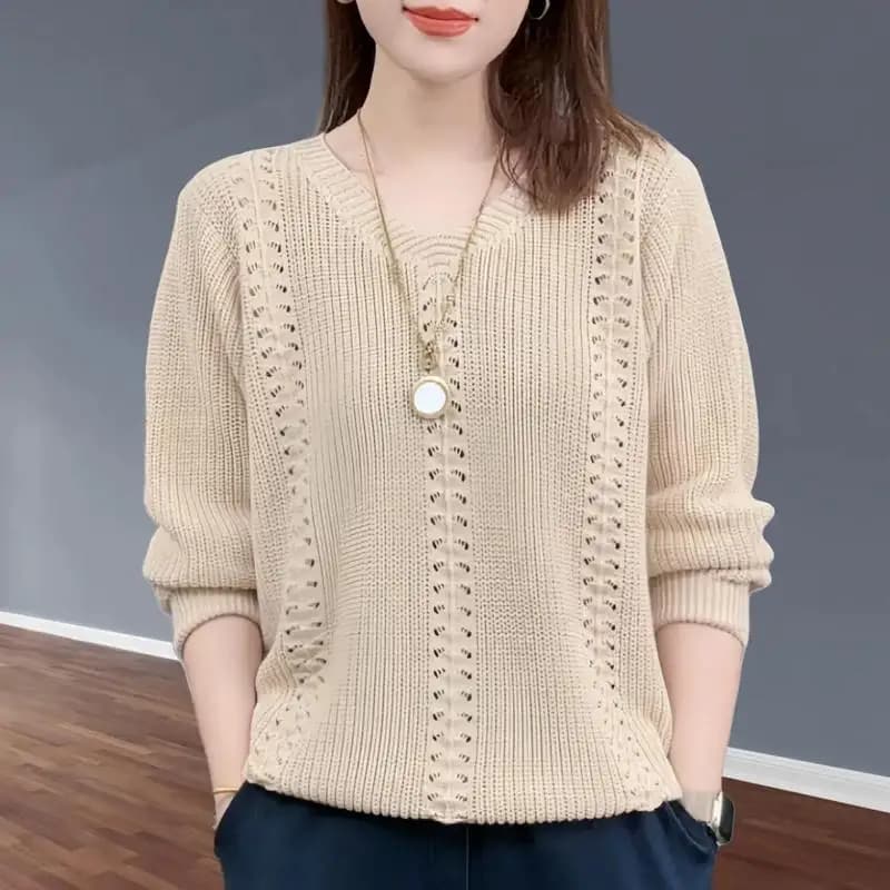V-neck Knitted Sweater Autumn Popular Women's Clothing Foreign Style Inside with Solid Color Bottoming Shirt Top Jumpe Homme - 6