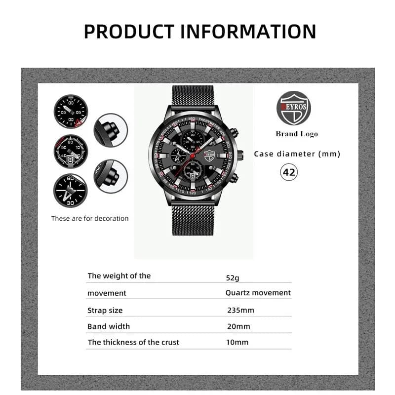 ساعة معصم رجالية فاخرة من DEYROS، كوارتز، تقويم، ساعة رياضية عصرية، هدية للرجال - 2