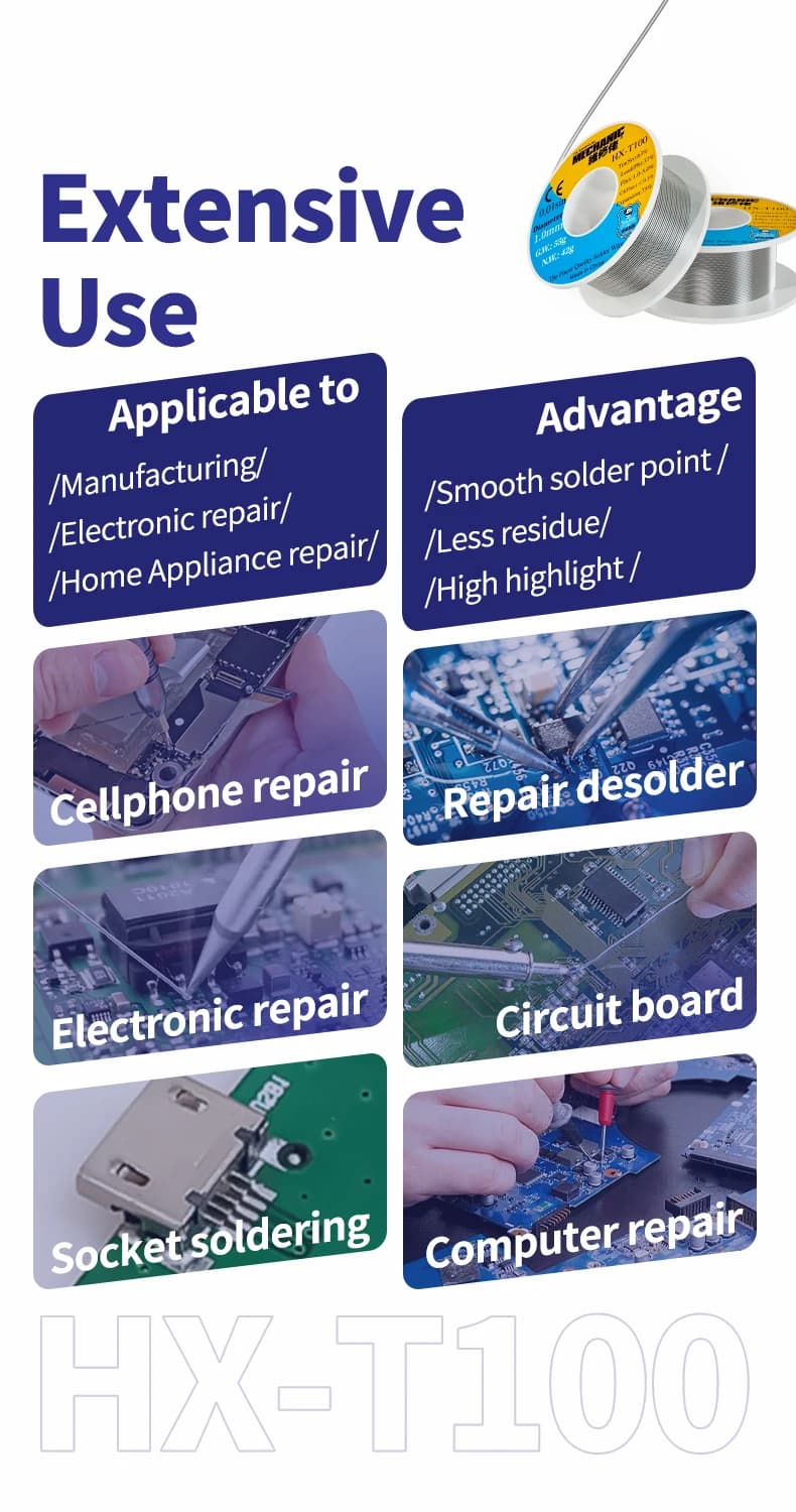 【MECHANIC】 HX-T100 55g Soldering Wire Mild Rosin Core 0.3mm 0.4mm 0.5mm 0.6mm 0.8mm 1mm 1.2mm For iPhone Samsung Repair Tool - 3