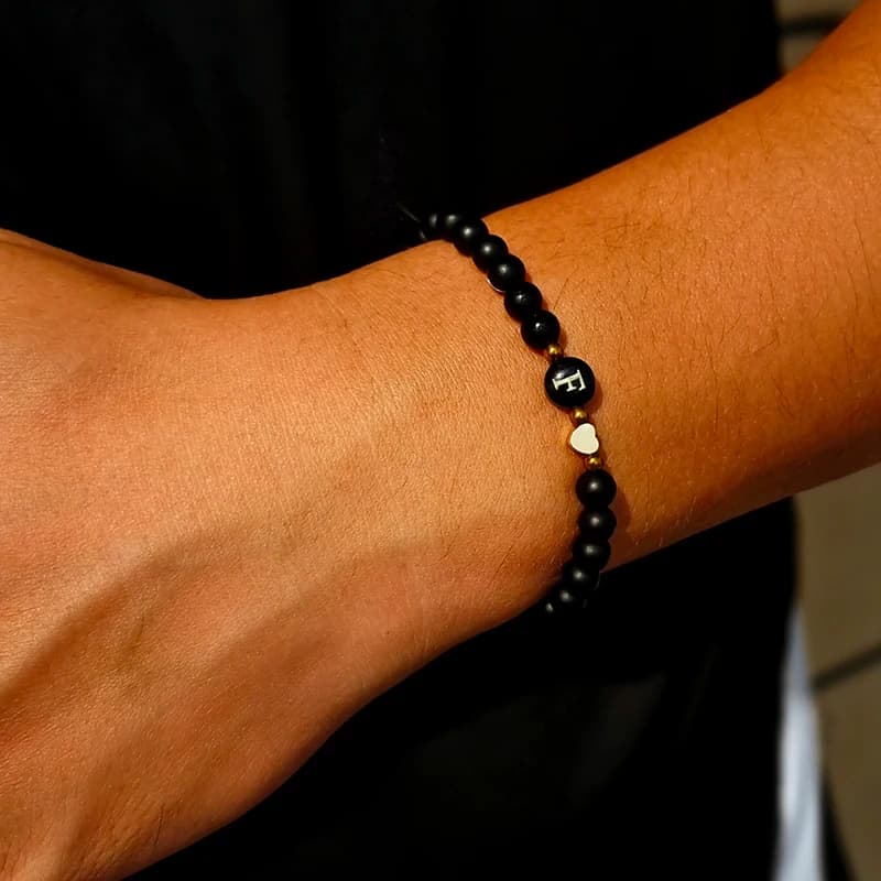 أساور عقيق أسود 4 ملم للرجال موضة مرنة قابلة للتعديل أساور قلب للرجال إكسسوارات مجوهرات - 3