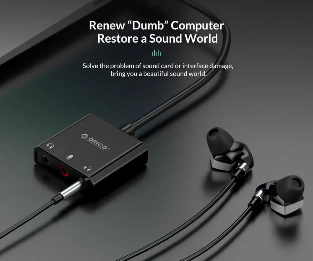 ORICO SC2 External USB Sound Card Audio Jack 3.5mm Cable Adapter Volume Adjustment Driver-free Stereo Microphone Speaker Headset - 4