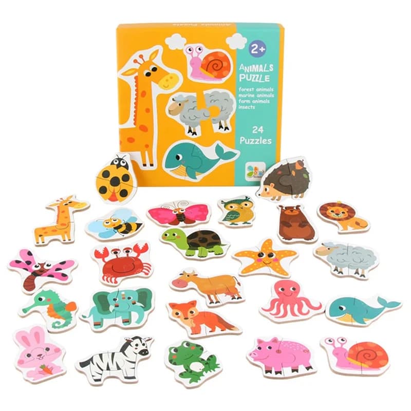 Kids Wooden Jigsaw Matching Puzzle Game Baby Early Learning Cognition Animal Fruit Traffic Educational Toys for Children Gifts - 2