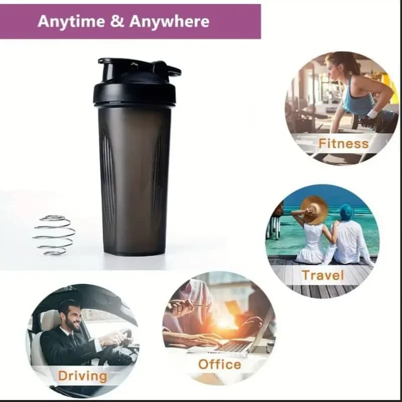 كوب شاكر رياضي كبير مع كرة تقليب معدنية ، مناسب لمشروب مسحوق البروتين المخفوق ، زجاجة ماء رياضية مختلطة - 5