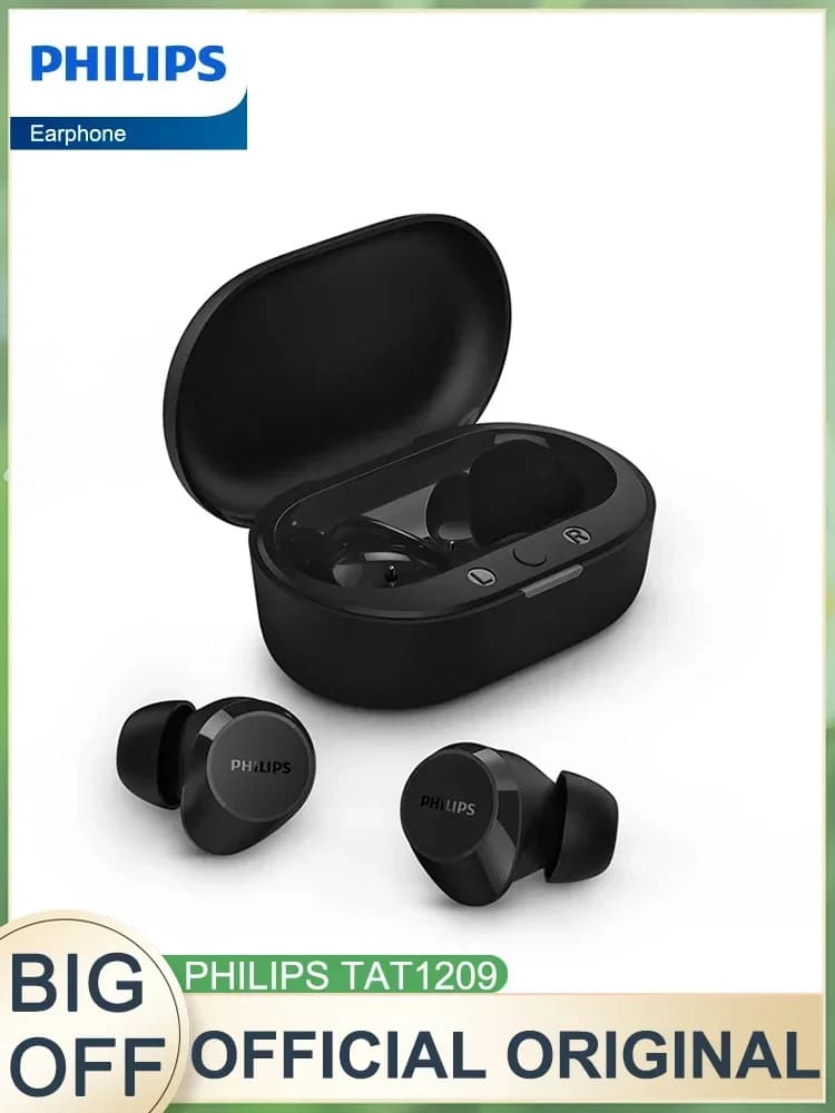 سماعة فيليبس TAT1209 الأصلية الرسمية بلوتوث حقيقي لاسلكي 5.3 سماعات أذن HiFi HD مكالمة عالية الدقة سماعات تحكم باللمس عمر طويل