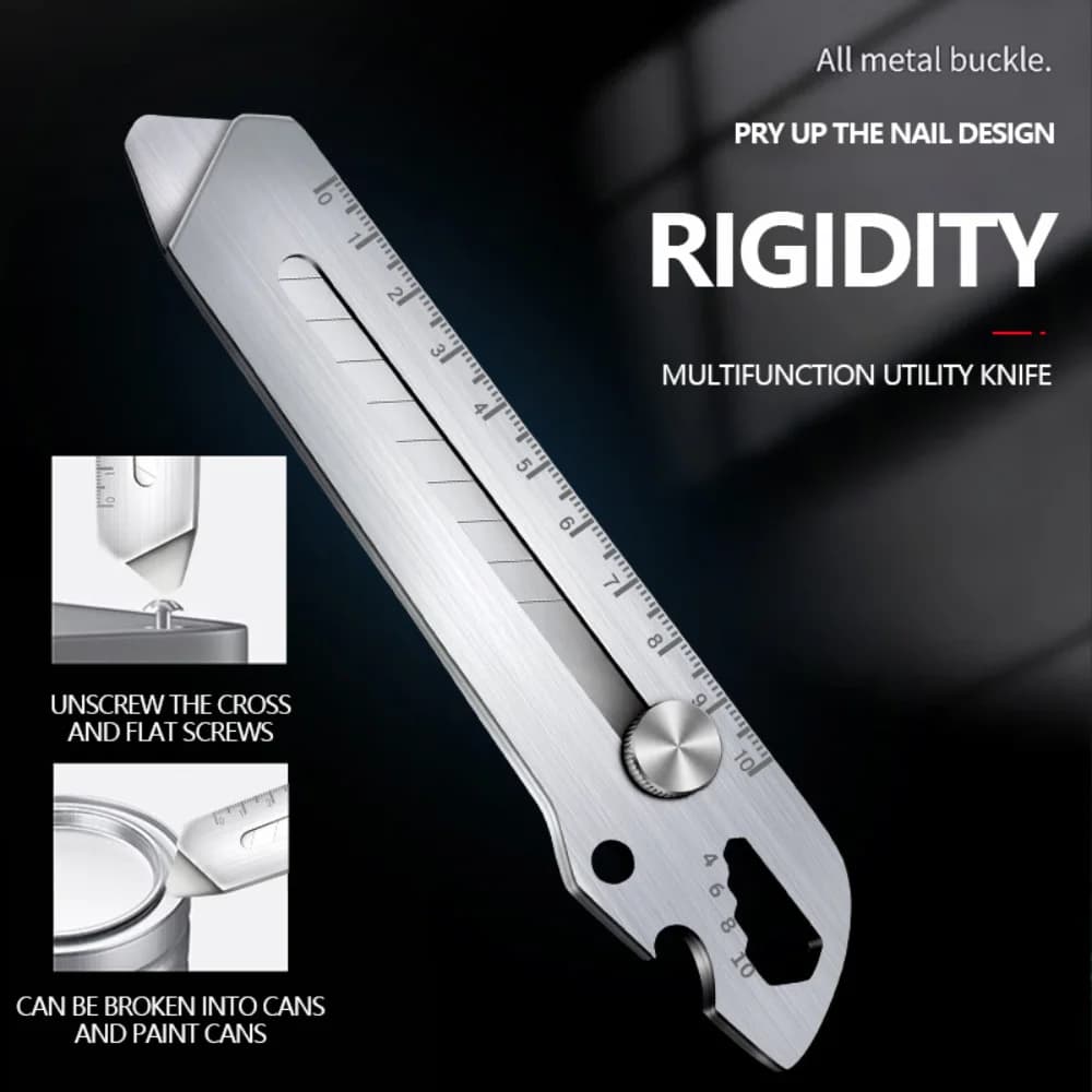 Multifunctional Utility Knife 6 in 1 Stainless Steel Stationery All Purpose Cutter Bottle Tin Opener Waterproof Screw Ruler Tool - 6