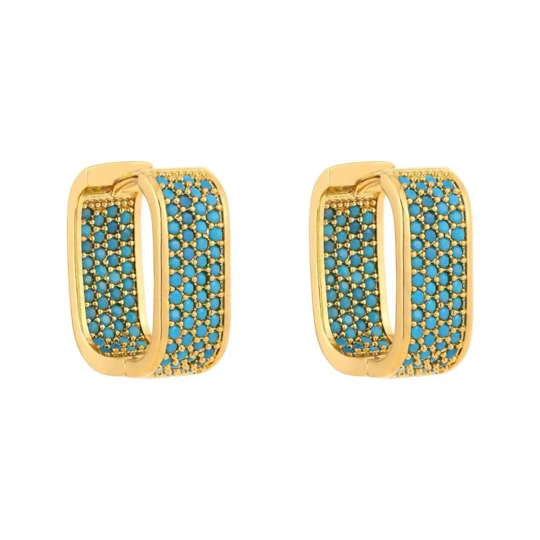 2025 New Plated 18K Gold Color Geometric U-shaped Ear buckle Luxury Blue Crystal Inlaid Earrings For Women's Trendy Jewelry Set - 6