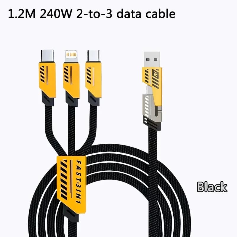 240W Multi Charging Cable 1.2m 3 In 2 Port Fast Charge Cord Compatible Type-C Micro USB Mobile Phones - 5