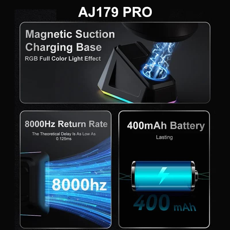 ماوس ألعاب لاسلكي AJAZZ AJ179 PRO PAW3395 مع قاعدة شحن RGB 26000 ديسيبل متوحد الخواص ماوس مريح خفيف الوزن لألعاب الكمبيوتر المحمول - 2