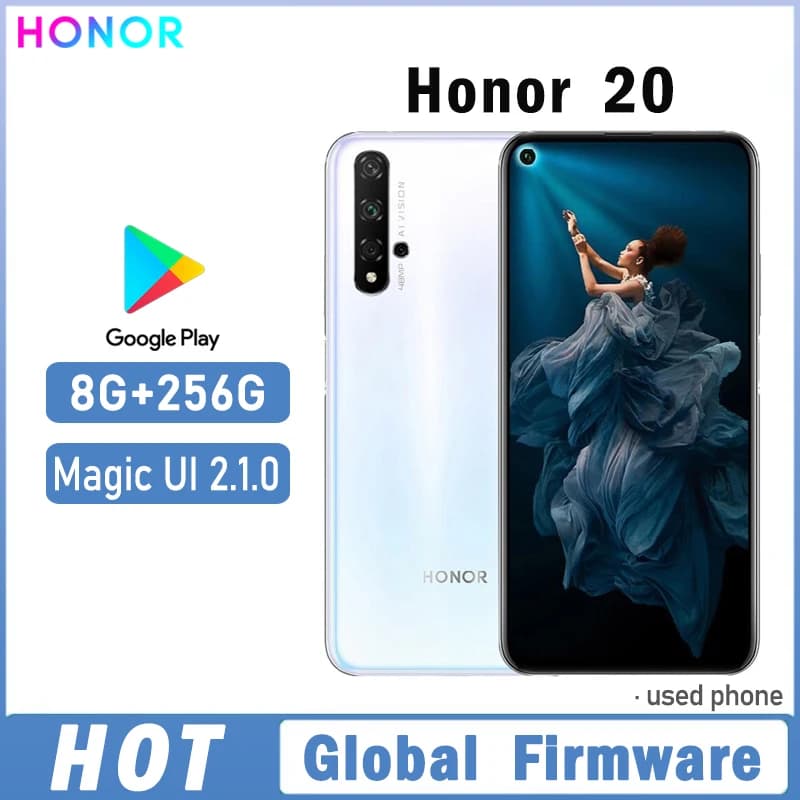 هونر 20 هاتف ذكي عالمي البرمجيات هيسي كيلين 980 شاشة 6.26 بوصة واجهة مستخدم ماجيك 2.1.0 نظام أندرويد 9.0 كاميرا خلفية 48 ميجابكسل هاتف مستعمل