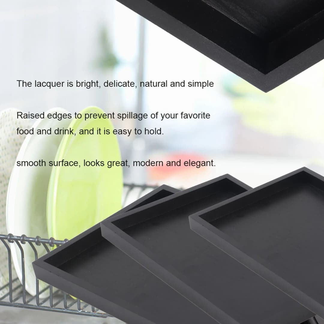 صينية تقديم خشبية مستطيلة الشكل - مناسبة للشاي والقهوة والوجبات الخفيفة - 6