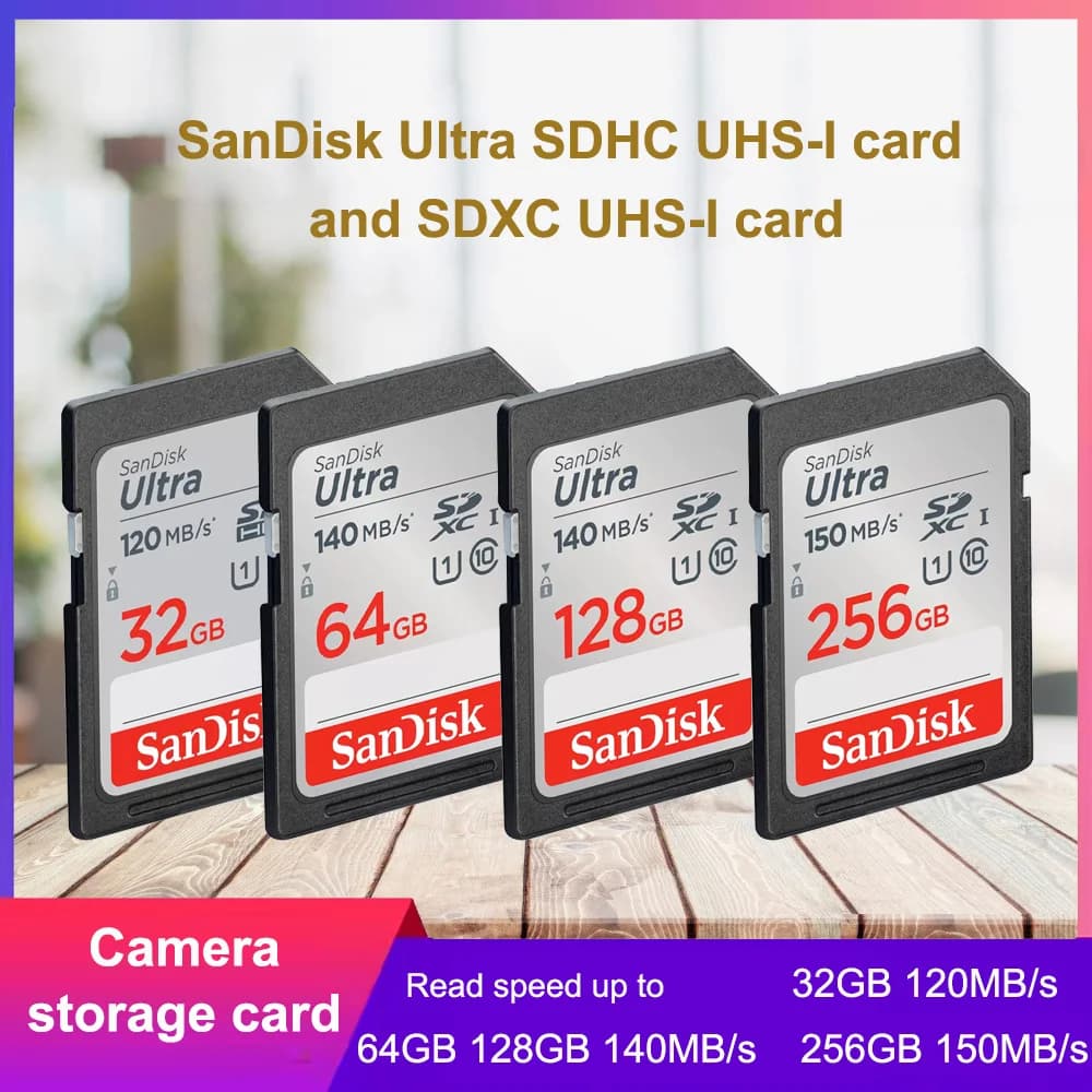 بطاقة SD SanDisk Ultra/Extreme/Extreme PRO سعة 32 جيجابايت فئة 10 بطاقة ذاكرة فلاش SDHC سعة 64 جيجابايت 128 جيجابايت 256 جيجابايت بطاقات SDXC C10 U3 V30 4K UHD - 5