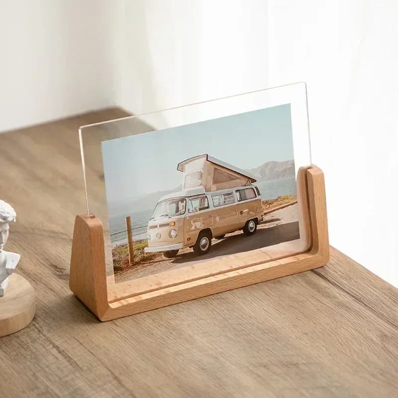 6 Inch Acrylic Picture Frame Wooden Kpop Idol Photo Display Wedding Party Picture Holder Desktop Office Photo Decor Card Holder - 4