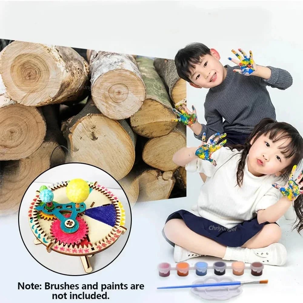 Wooden Sun Earth Moon Planet Solar System Model Kids Puzzle Mechanical Set DIY Science Toy Educational Scientific Experiment Kit - 5