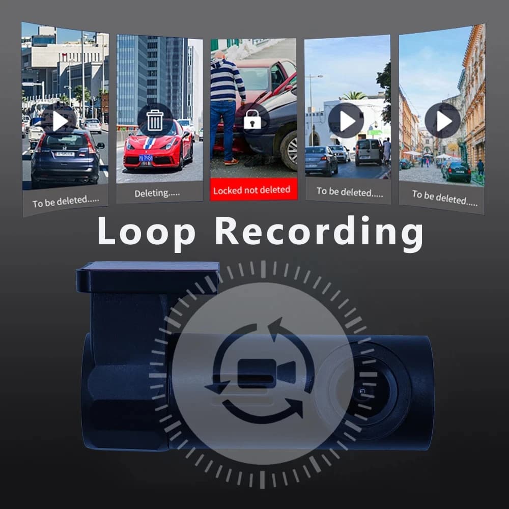 كاميرا سيارة ذكية للتحكم عبر التطبيق مع واي فاي ومسجل فيديو رقمي (DVR) ورؤية ليلية وتسجيل فيديو بدقة HD1080P وإمداد طاقة عبر منفذ USB - 6