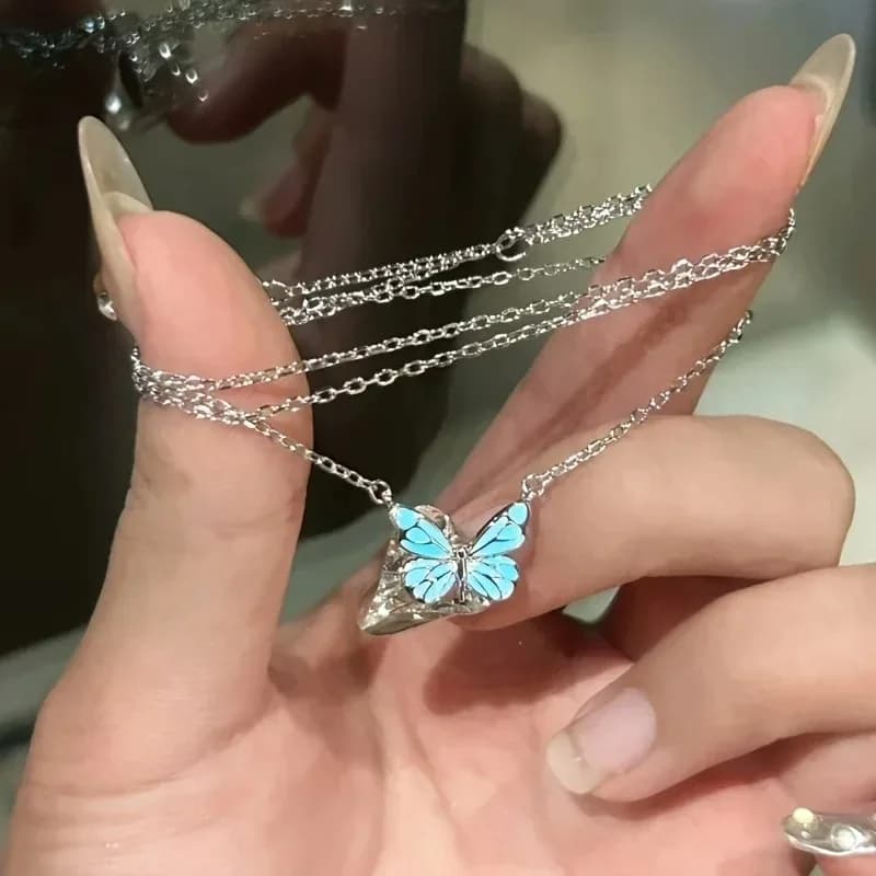 2025 New Butterfly Lamp Necklace Female Simple Light Luxury Fashion New Blue Luminous Butterfly Clavicle Chain Female Party Gift - 4