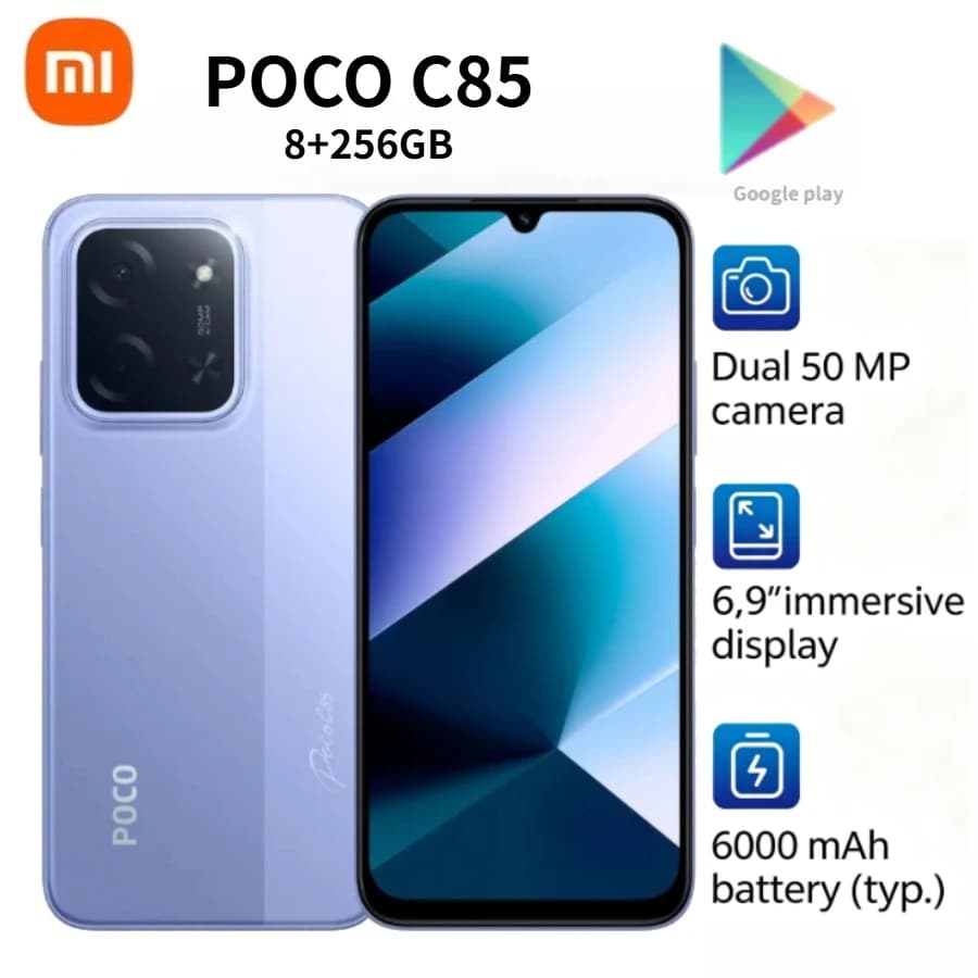 هاتف POCO C85 الإصدار العالمي، طراز 2026، ذاكرة 8 جيجابايت + 256 جيجابايت، شاشة HD كبيرة 6.9 بوصة، بطارية 5000 مللي أمبير تدوم طويلاً، شريحتين - 3