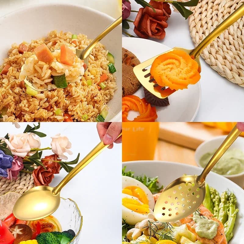 6pcs Korean-style Hot Pot Cutlery Set Stainless Steel Dinnerware Set Home Creative Korean Cutlery Golden spoons Kitchenware Set - 3