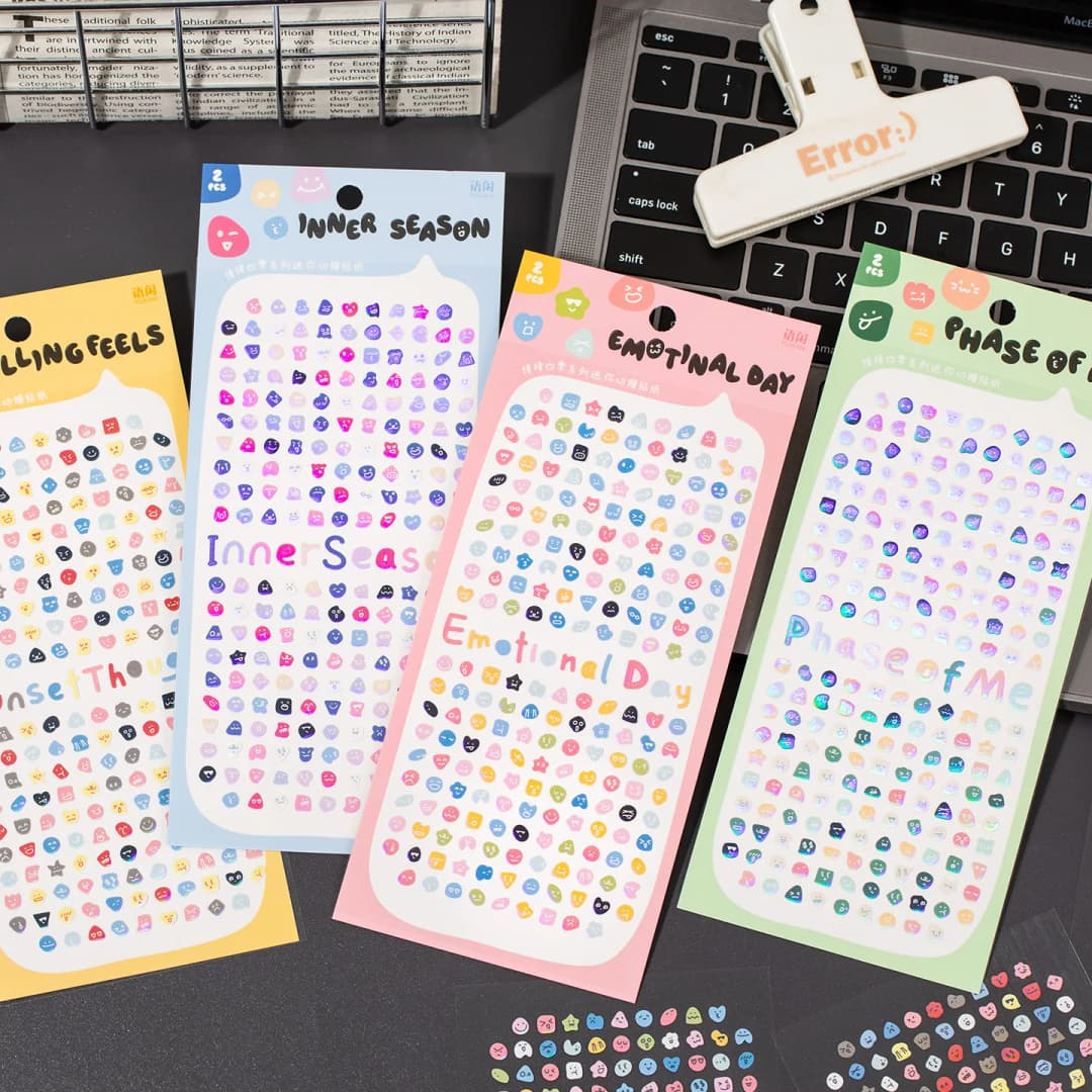 8 أوراق/4 عبوات من ملصقات Emoji الصغيرة اللطيفة، ملصقات أظافر لسكرابوكينغ DIY، زخرفة مادة مجمعة لإطار الصورة - 6