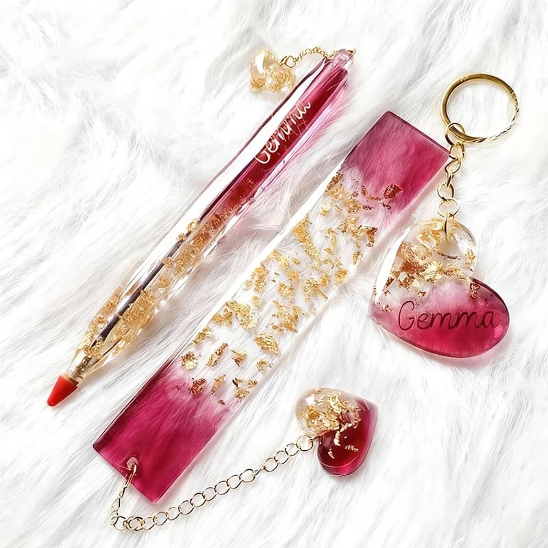 Transparent Pen Bookmark Heart-Shaped Keychains Silicone Resin Mold Set Epoxy Resin Casting Molds for Handmade Stationery Craft - 4