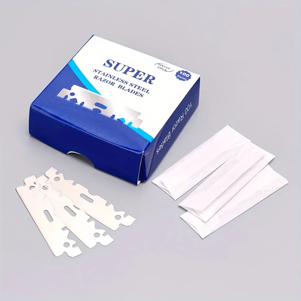 100 قطعة شفرات حلاقة أحادية الجانب - شفرات حلاقة آمنة من الفولاذ المقاوم للصدأ للرجال، أدوات حلاقة احترافية للحلاقين - 2