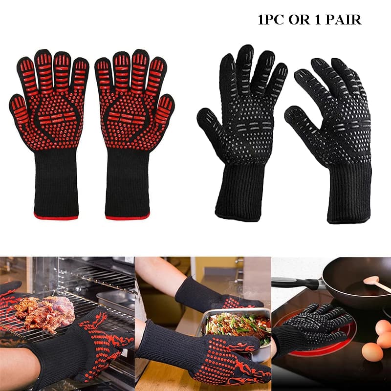 قفازات شواء مقاومة للحرارة العالية، 500-800 درجة، عزل حراري، مناسبة للميكروويف