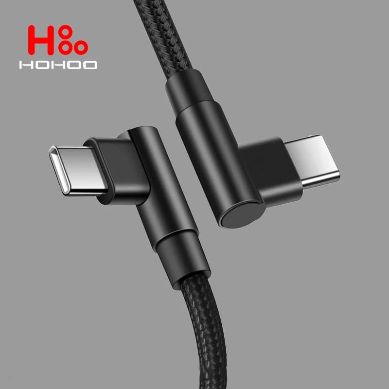 كابل شاحن سريع 100 واط USB C إلى Type C PD زاوية 90 درجة سلك شحن لهواتف iPhone 15 Pro Max وXiaomi وHuawei وMacbook وiPad
