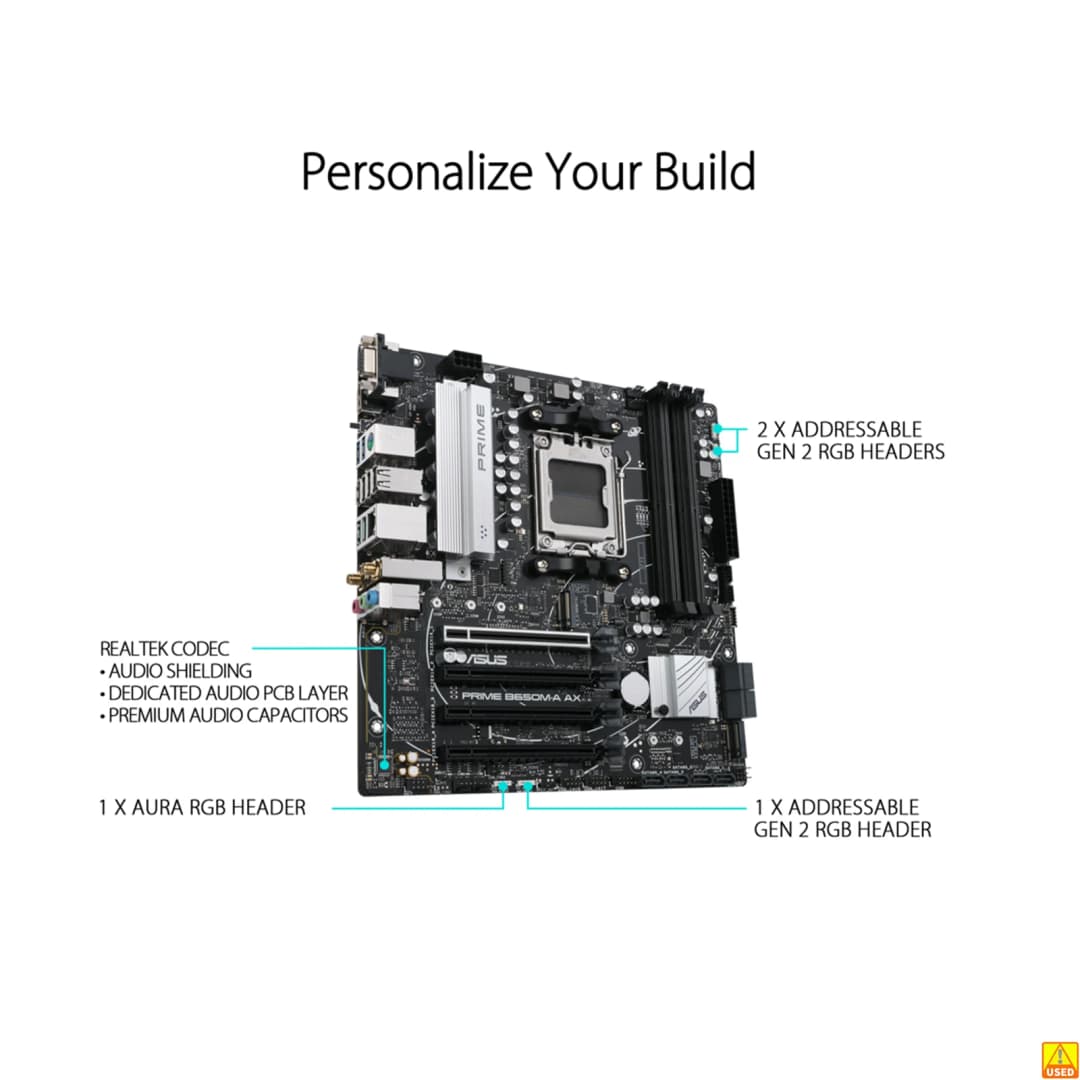 لوحة أم ASUS PRIME B650M-A AX بمقبس AM5 ومعالج DDR5 5600(O.C) وذاكرة وشريحة B650 - 3