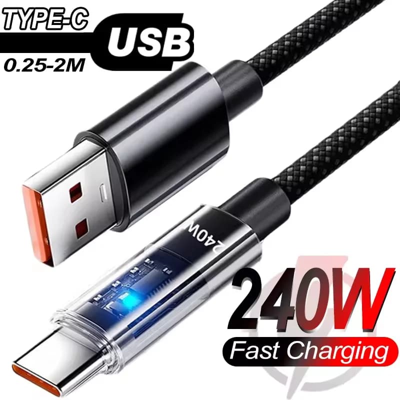 240 واط QC 3.0 USB إلى نوع C كابل شحن سريع للغاية لكابل الشاحن متعدد المنافذ سلك شحن USB متعدد لجهاز الشحن - 3