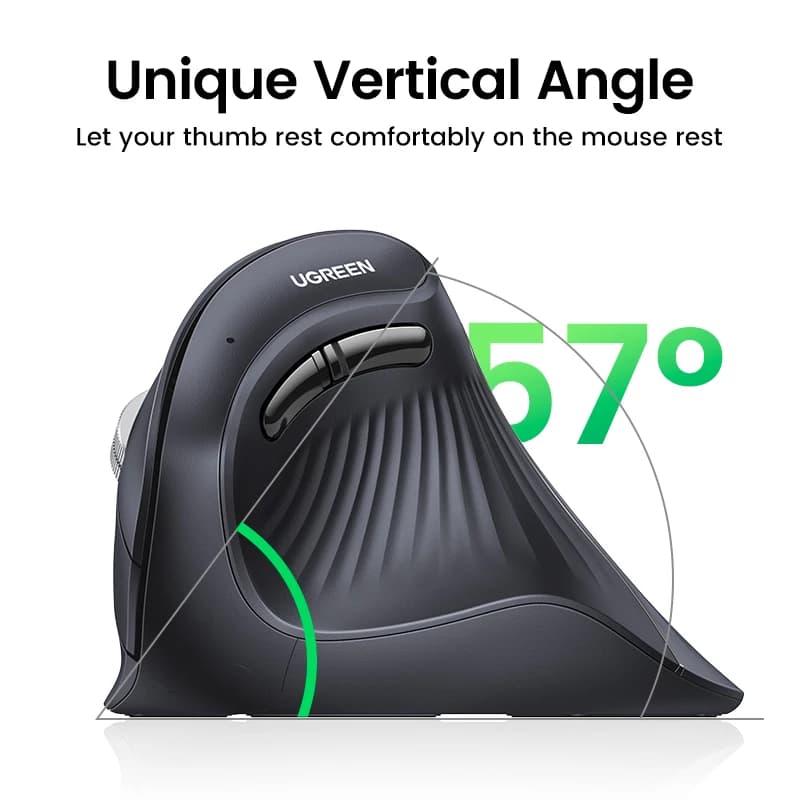 UGREEN Vertical Mouse Wireless Bluetooth5.0 2.4G Ergonomic 4000DPI 6 Mute Buttons for MacBook Tablet Laptops Computer PC Mice - 2