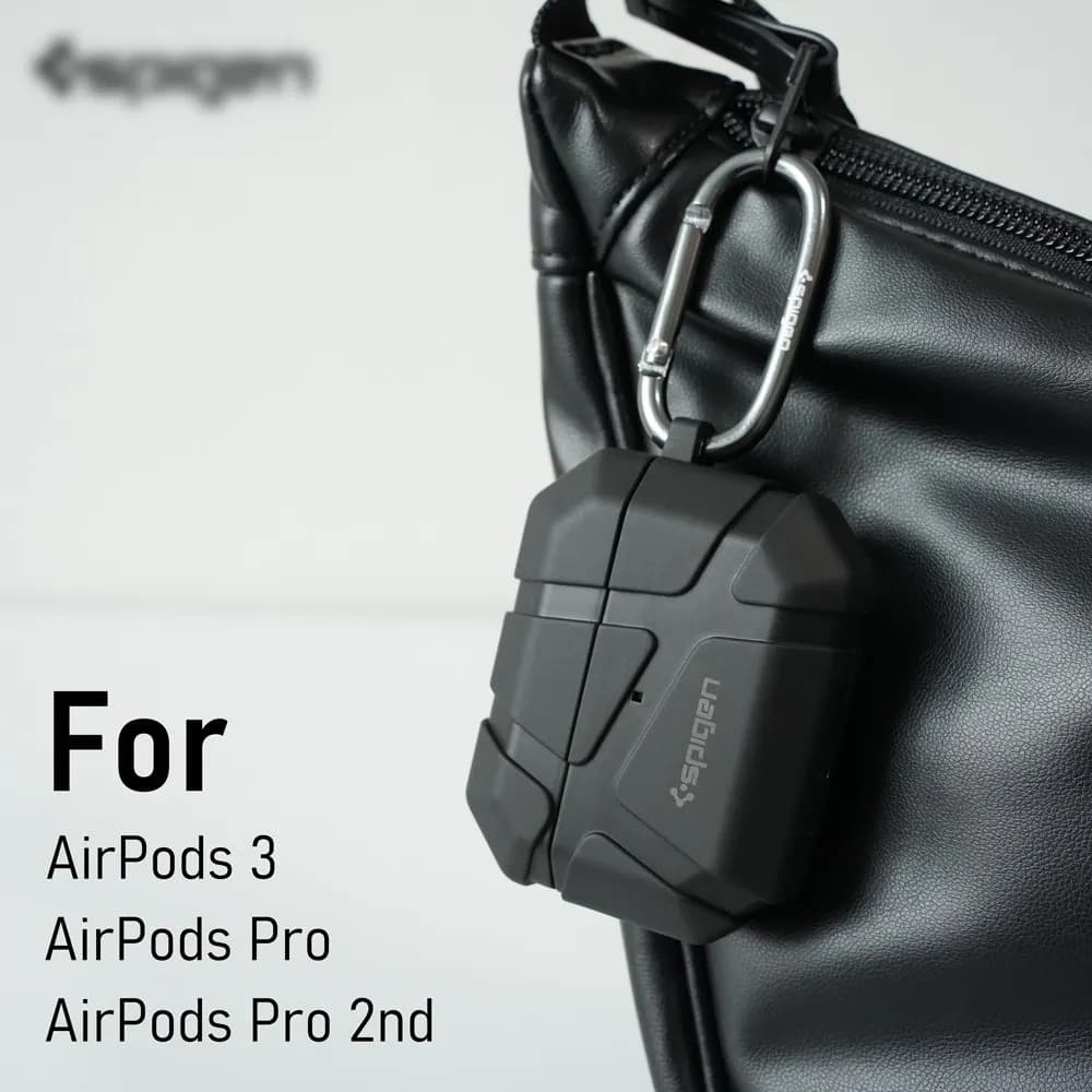 Spigen Rugged Armor Earphone Protective Case For Airpods 4/3/2/1 Pro 2 Meteorite Texture Anti Drop Headphone Cover With Keychain - 2
