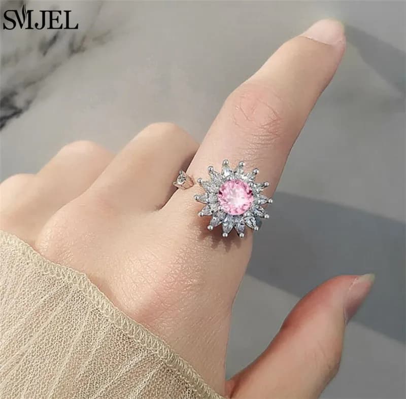 خواتم حيوانات دوارة فاخرة للنساء، خاتم تململ مع زهور وقلب ويعسوب، مجوهرات زفاف لمكافحة الإجهاد - 4