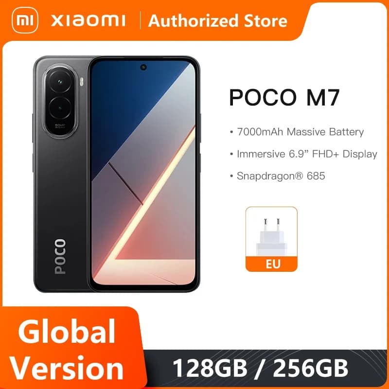 الإصدار العالمي POCO M7 هاتف ذكي سناب دراجون 685 NFC بطارية 7000mAh شاشة 6.9" FHD+DotDisplay كاميرا مزدوجة 50MP AI شحن سريع 33W
