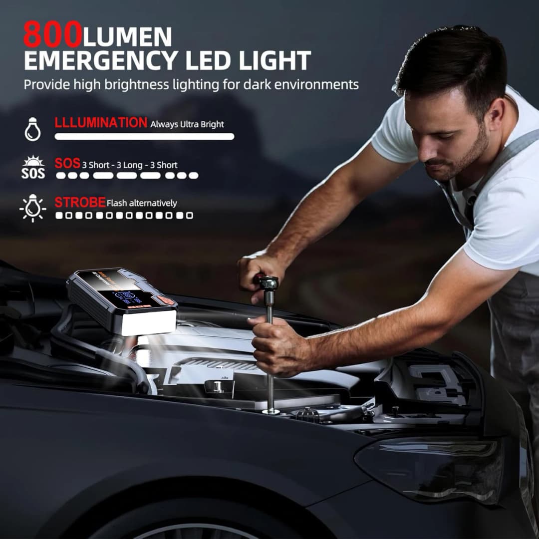 PAIVIROKU 6000A معزز بدء تشغيل بطارية السيارة ومنفاخ إطارات قابل للنفخ 150PSI مضخة هواء مع بنك طاقة لجهاز قفز السيارة، إضاءة LED - 4