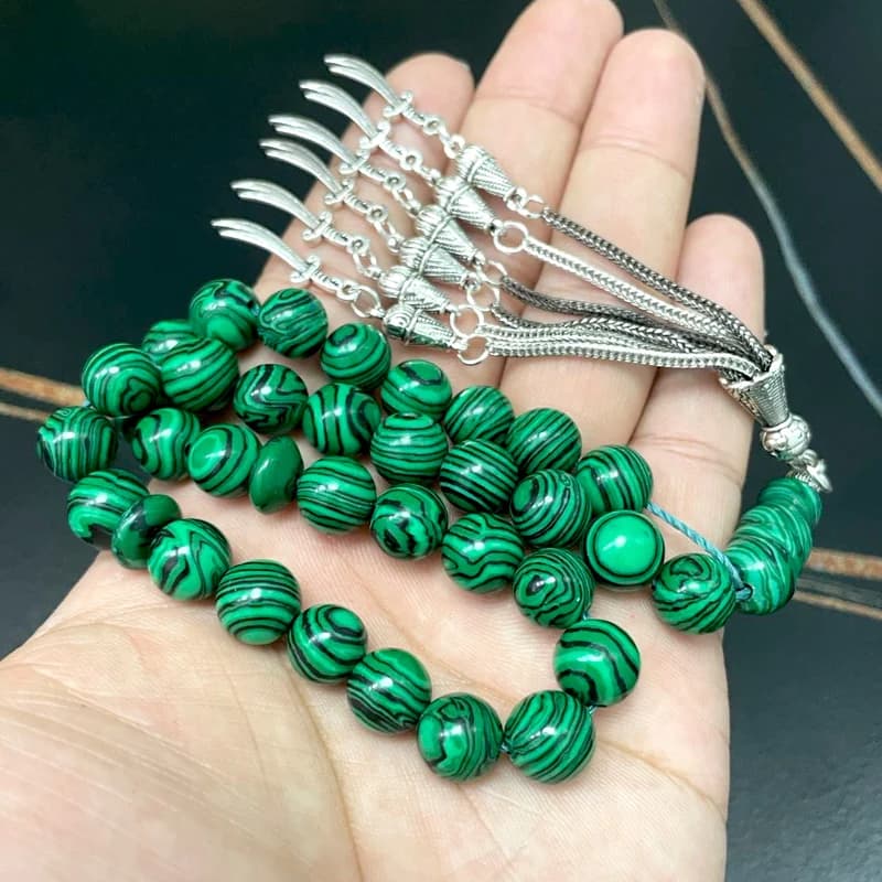ALIBASHAN Men Green Malachite Muslim Prayer Beads Islamic Misbaha Eid Ramadan Gift Misbaha Bracelet - 2