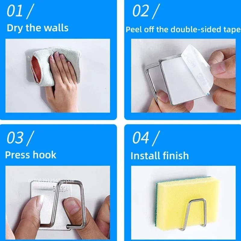 المطبخ حوض الفولاذ المقاوم للصدأ الإسفنج حامل الذاتي لاصق استنزاف تجفيف الرف المطبخ جدار السنانير اكسسوارات التخزين المنظم - 5