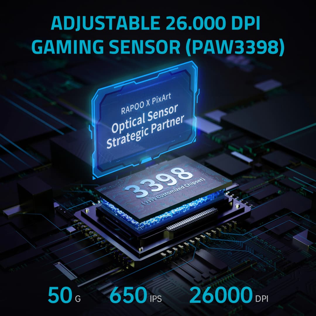 ماوس ألعاب لاسلكي Rapoo VT3Pro GEN-1 59g خفيف الوزن معدل استطلاع 8KHz 26000DPI 9 أزرار قابلة للبرمجة مستشعر بصري - 2