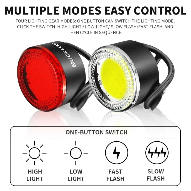 BUCKLOS Bike Light COB Front Rear Bicycle Lights LED Rechargeable Mountain Road Bicycle Lamp MTB Tail Light Cycling Flashlight - 4