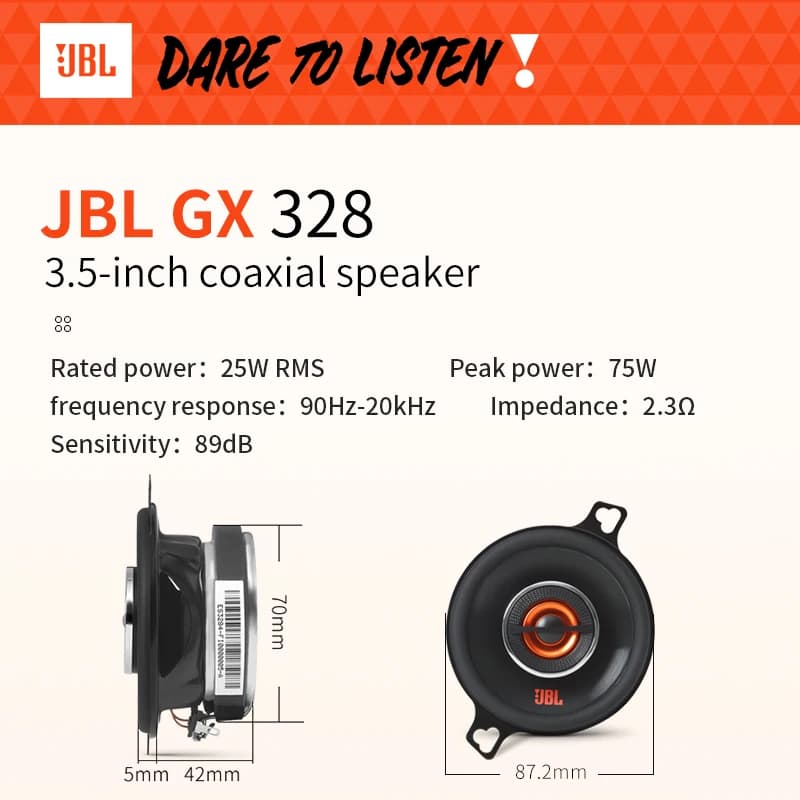 سماعات سيارة JBL 3.5 بوصة محورية تويتر ميد رينج باس كامل النطاق زوج GX328 - 3