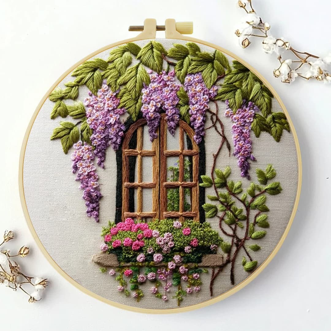 1pc 20X20CM/15X15CM 7.87/6.3inch Embroidery Starter Kit DIY Kit Home Decor, Windows and Flowers, Embroidery Kit - 3